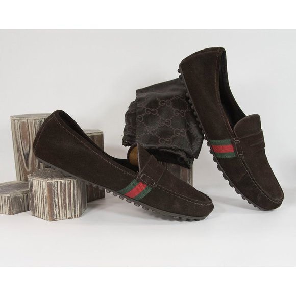 Gucci Brown Suede Driving Moccasin Loafers 12 - Picture 1 of 7